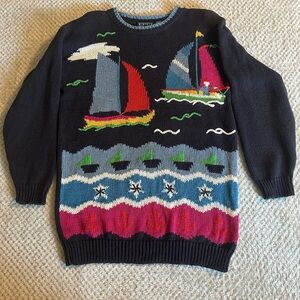 Vintage Best American Sailing Knit Crewneck Sweater Medium Colorful Abstract